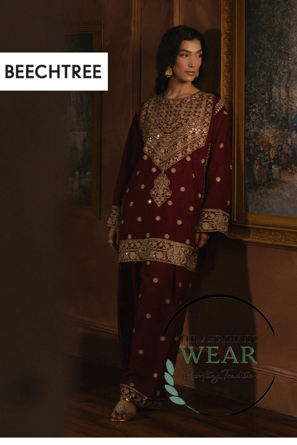 2 PIECE EMBROIDERED RAW SILK SUIT