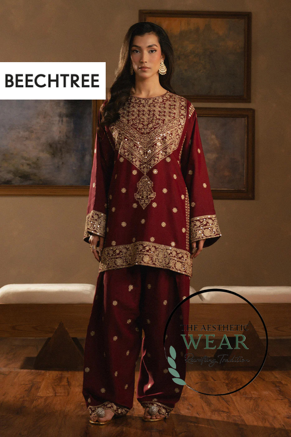 2 PIECE EMBROIDERED RAW SILK SUIT