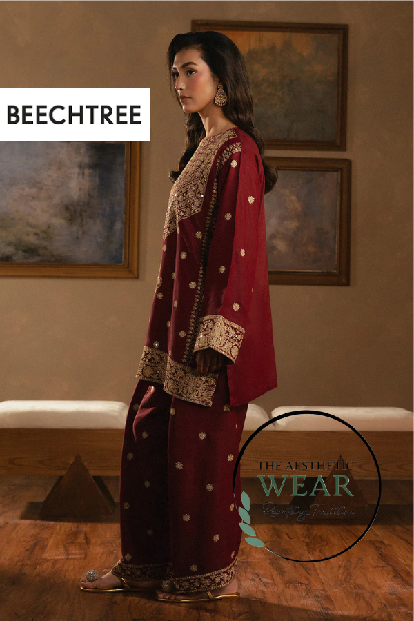 2 PIECE EMBROIDERED RAW SILK SUIT