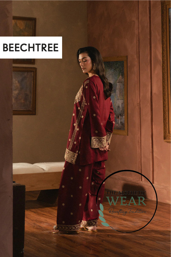 2 PIECE EMBROIDERED RAW SILK SUIT