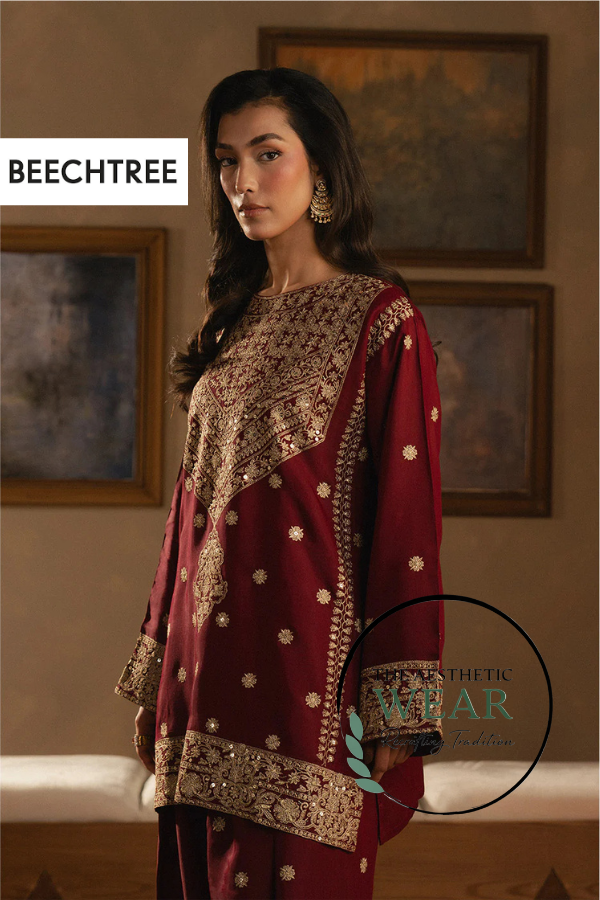 2 PIECE EMBROIDERED RAW SILK SUIT