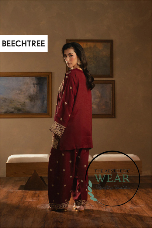 2 PIECE EMBROIDERED RAW SILK SUIT
