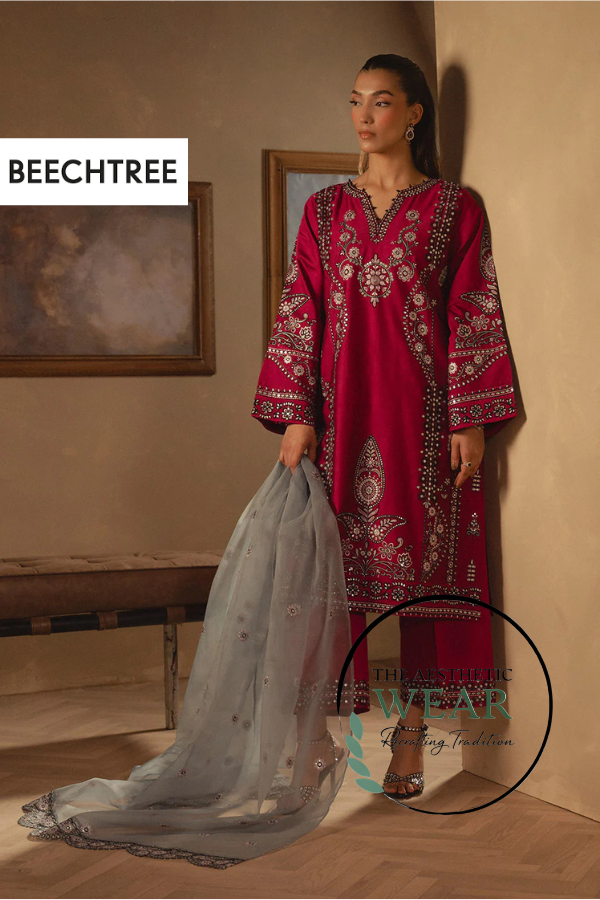 3 PIECE EMBROIDERED TWO TONE SUIT