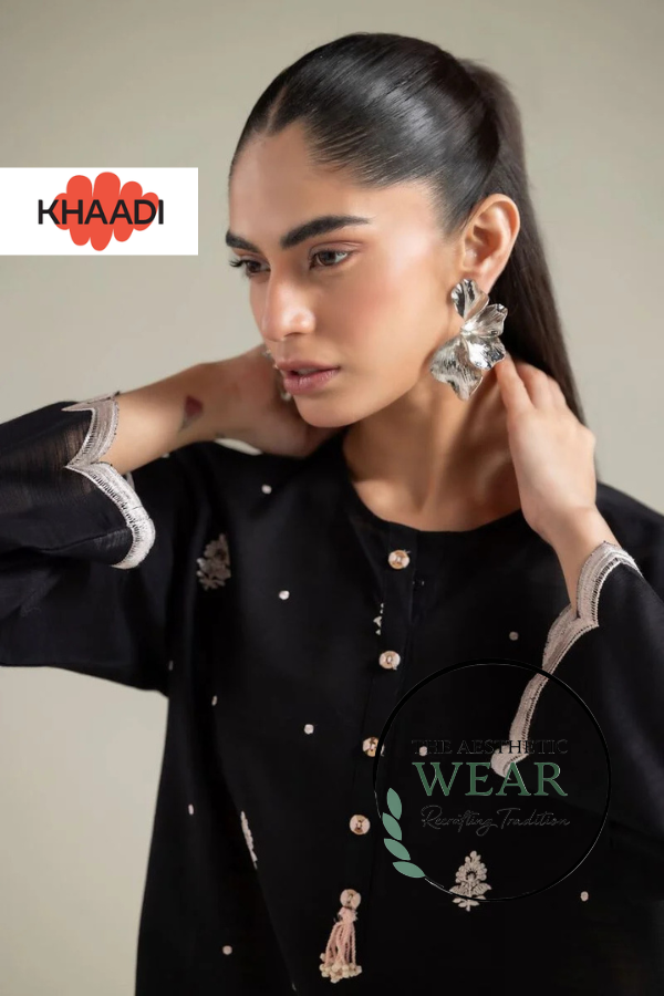 Black Embroided Texture Cotton Kurta set