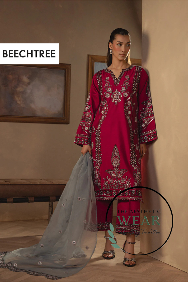 3 PIECE EMBROIDERED TWO TONE SUIT