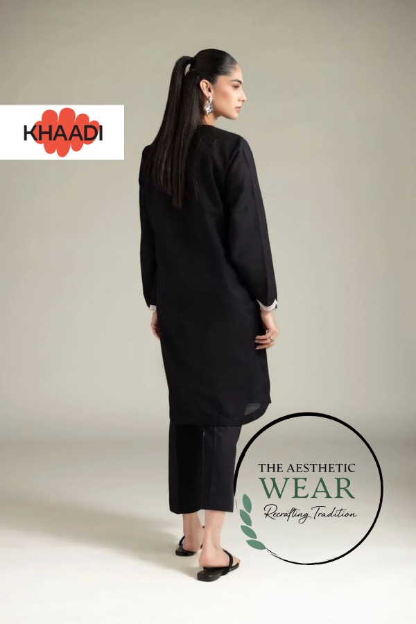 Black Embroided Texture Cotton Kurta set