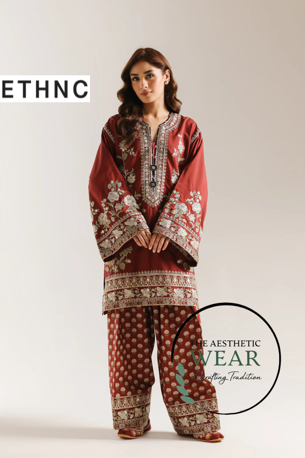 DEEP BURGUNDY EMBRIODED SUIT - The Aesthetic Wear