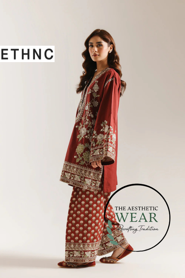 DEEP BURGUNDY EMBRIODED SUIT - The Aesthetic Wear