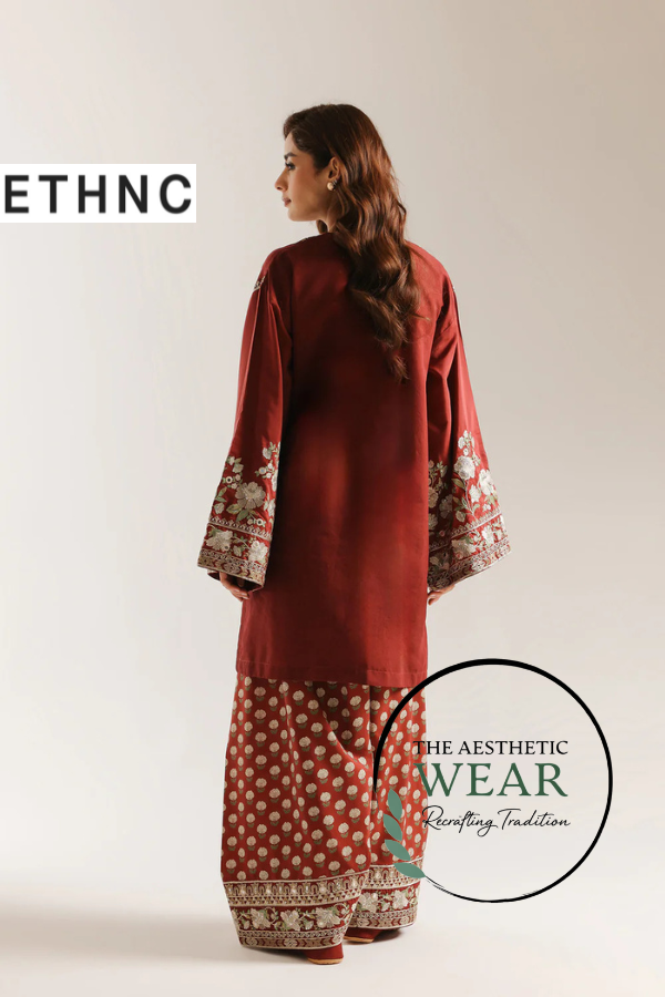 DEEP BURGUNDY EMBRIODED SUIT - The Aesthetic Wear