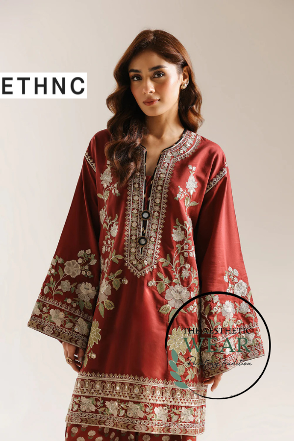 DEEP BURGUNDY EMBRIODED SUIT - The Aesthetic Wear